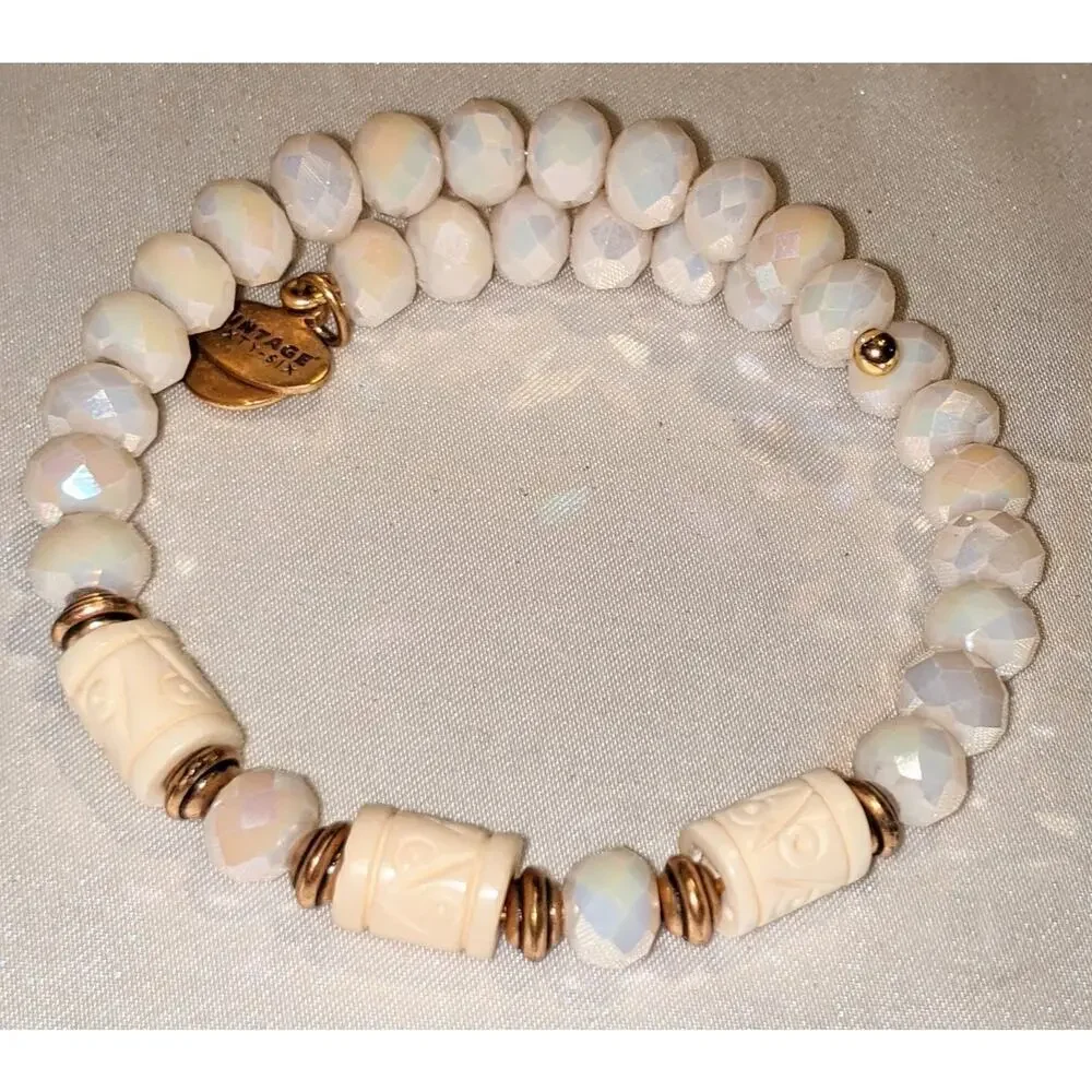 Alex and Ani Deep Sea Wrap Shore Gold Wrap Beaded Bangle Bracelet EUC